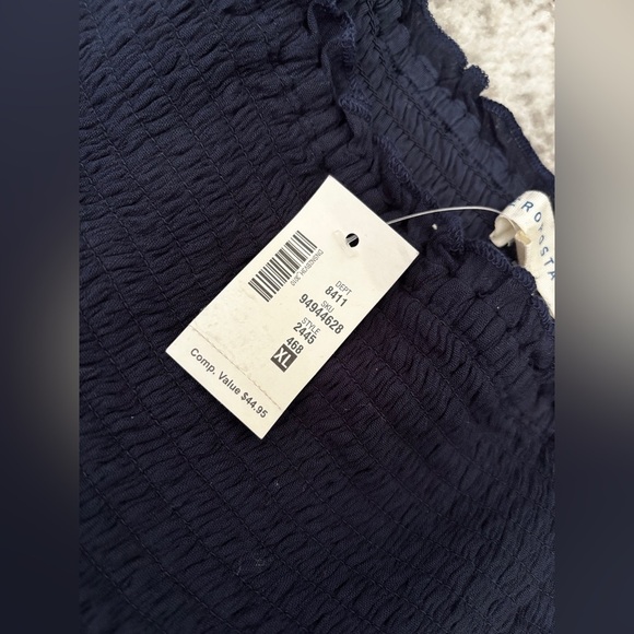 NWT Aeropostale Smocked Off Shoulder Ruffle Mini Skirt Navy Blue Size XL - Picture 3 of 5